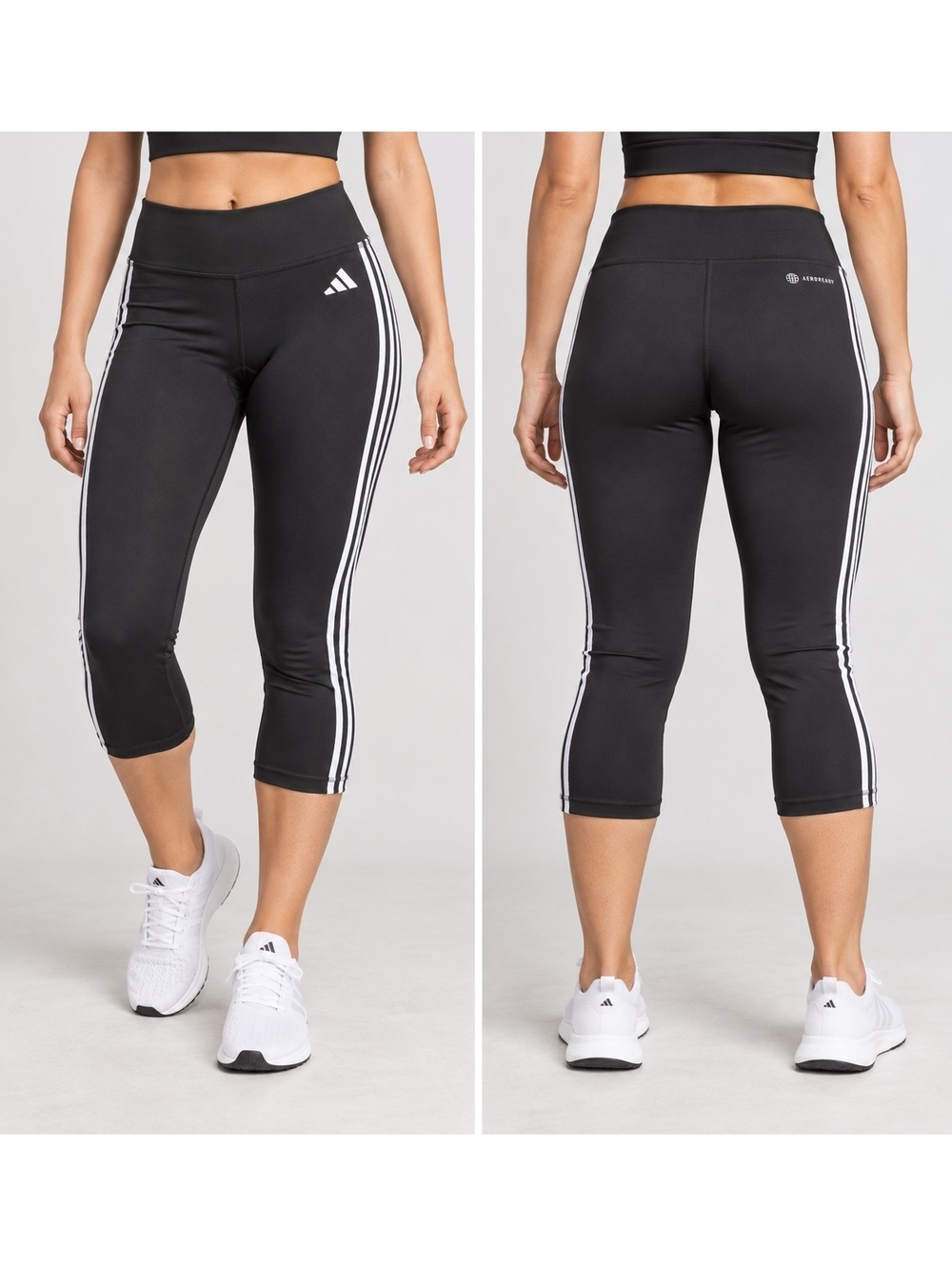 Adidas AEROREADY Women’s 3-Stripe Capri Leggings Black White Athletic Size L